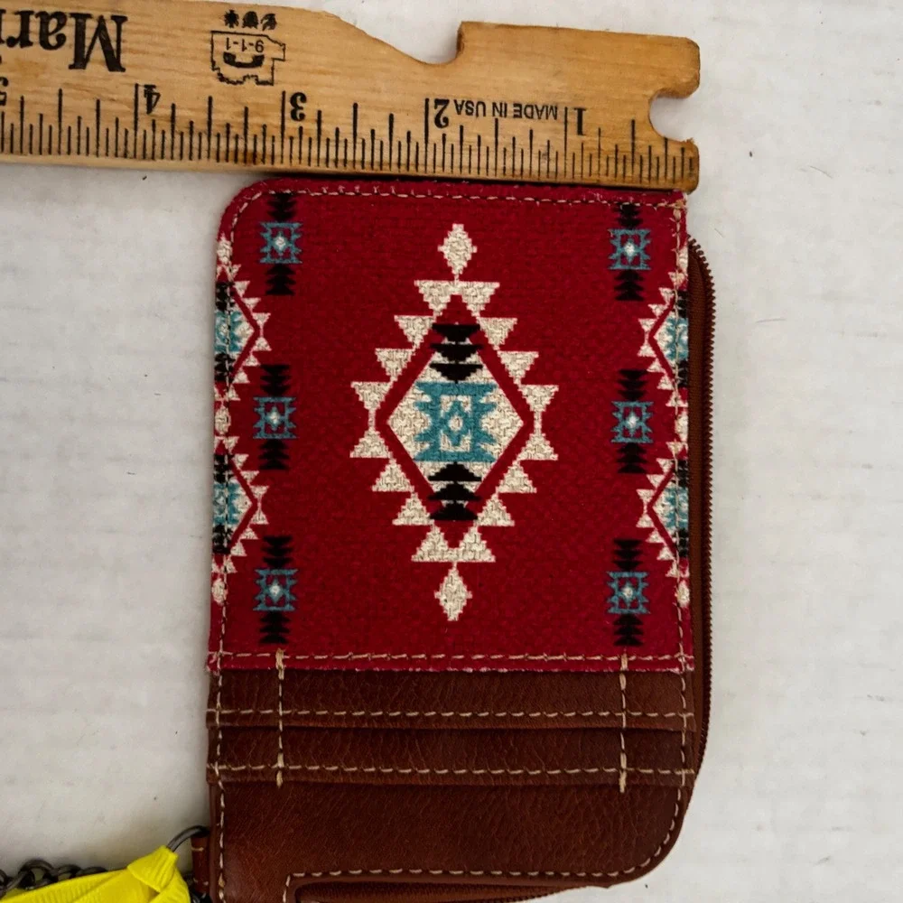 Wrangler Card Holder Wallet Womens Red Brown‎ Southwestern Keychain cowgirl New